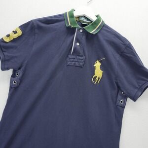 Polo Ralph Lauren Mens Navy Blue Big Pony Custom Fit Polo Shirt Short Sleeve XL